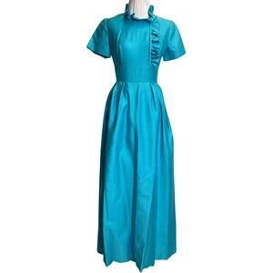 Vintage 1960s Cerulean Blue Emma Domb Gown Romantic Regency Inspired Size 7
